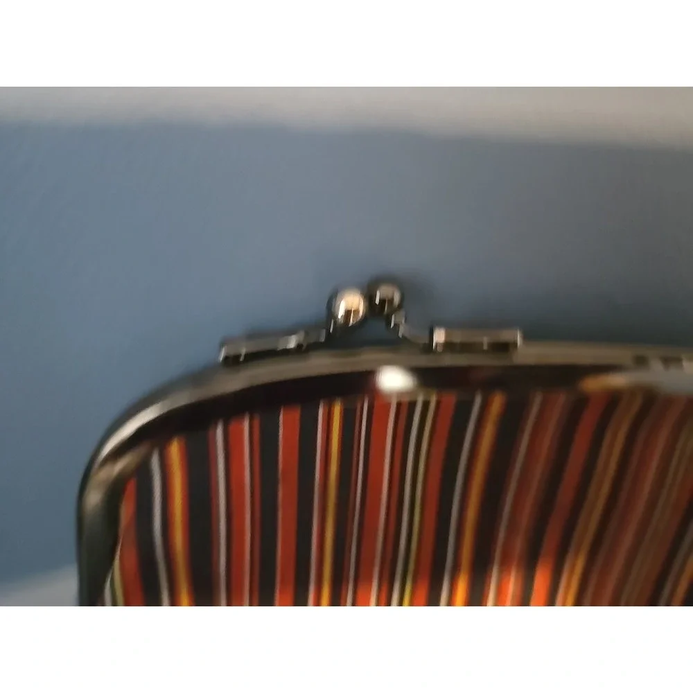 JAPANESE KIMONO VINTAGE CLASP COIN CASE  POUCH TSUMUGI  WOVEN STRIPE KISS‎ LOCK